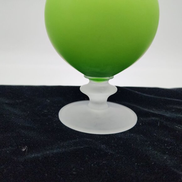Frosted Satin Cased Green Glass Vase With Flared Neck & Pedestal Base VTG 8.75" - Picture 2 of 10